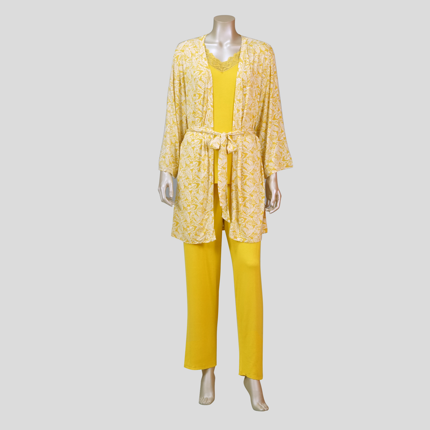 Short Sleeve Tee & Pants with Floral-Printed Robe