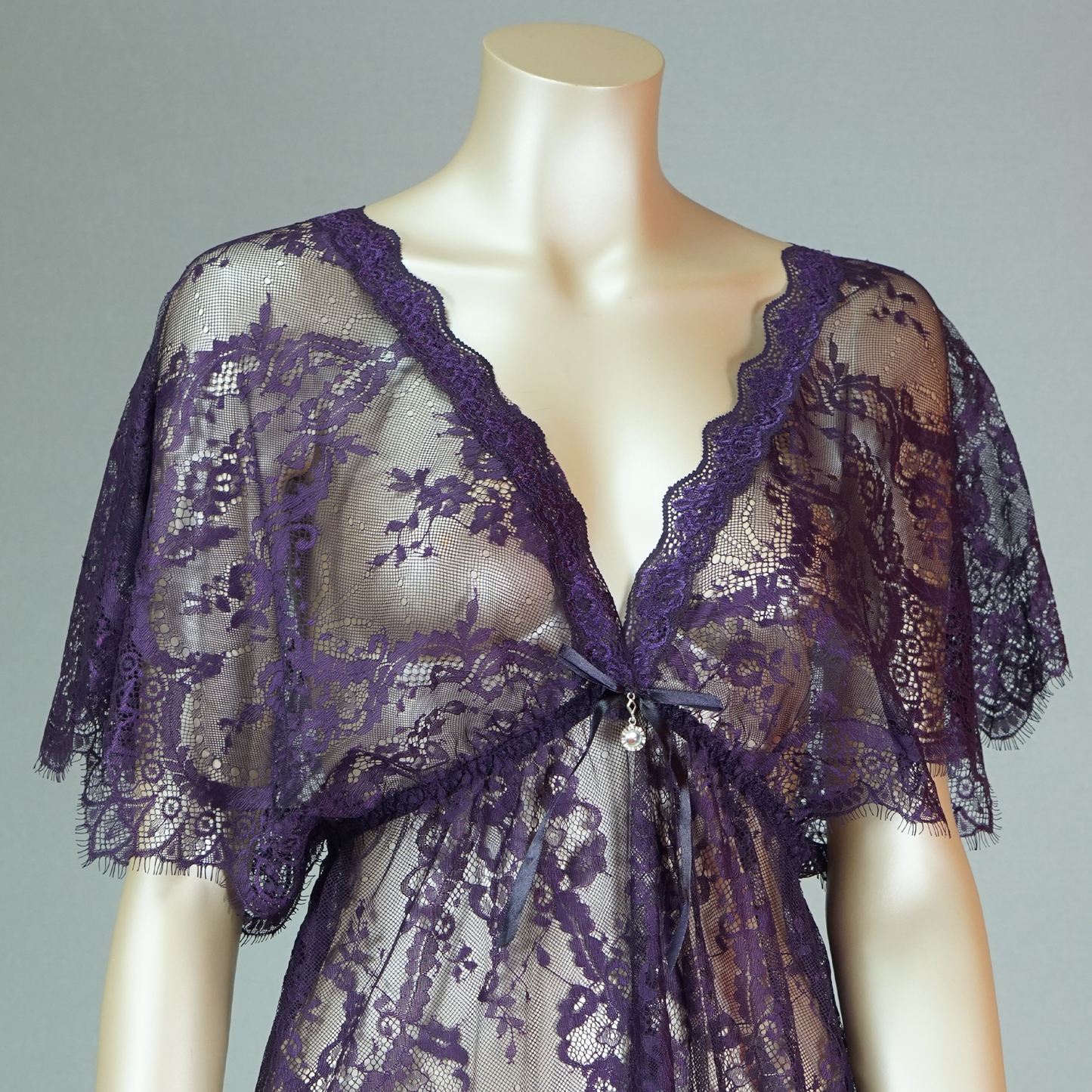 Babydoll Floral Lace Short Sleeve Bow with Thong