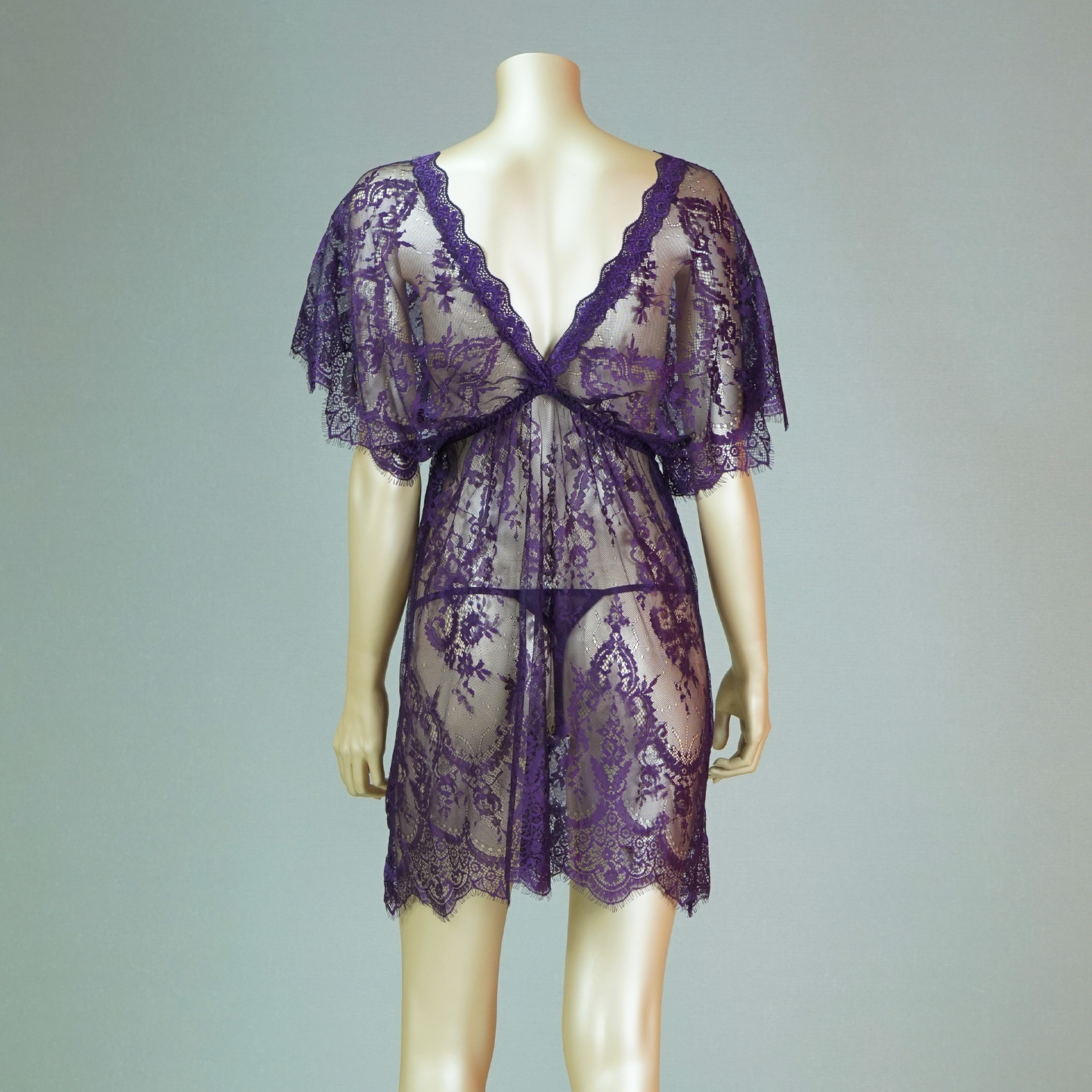 Babydoll Floral Lace Short Sleeve Bow with Thong