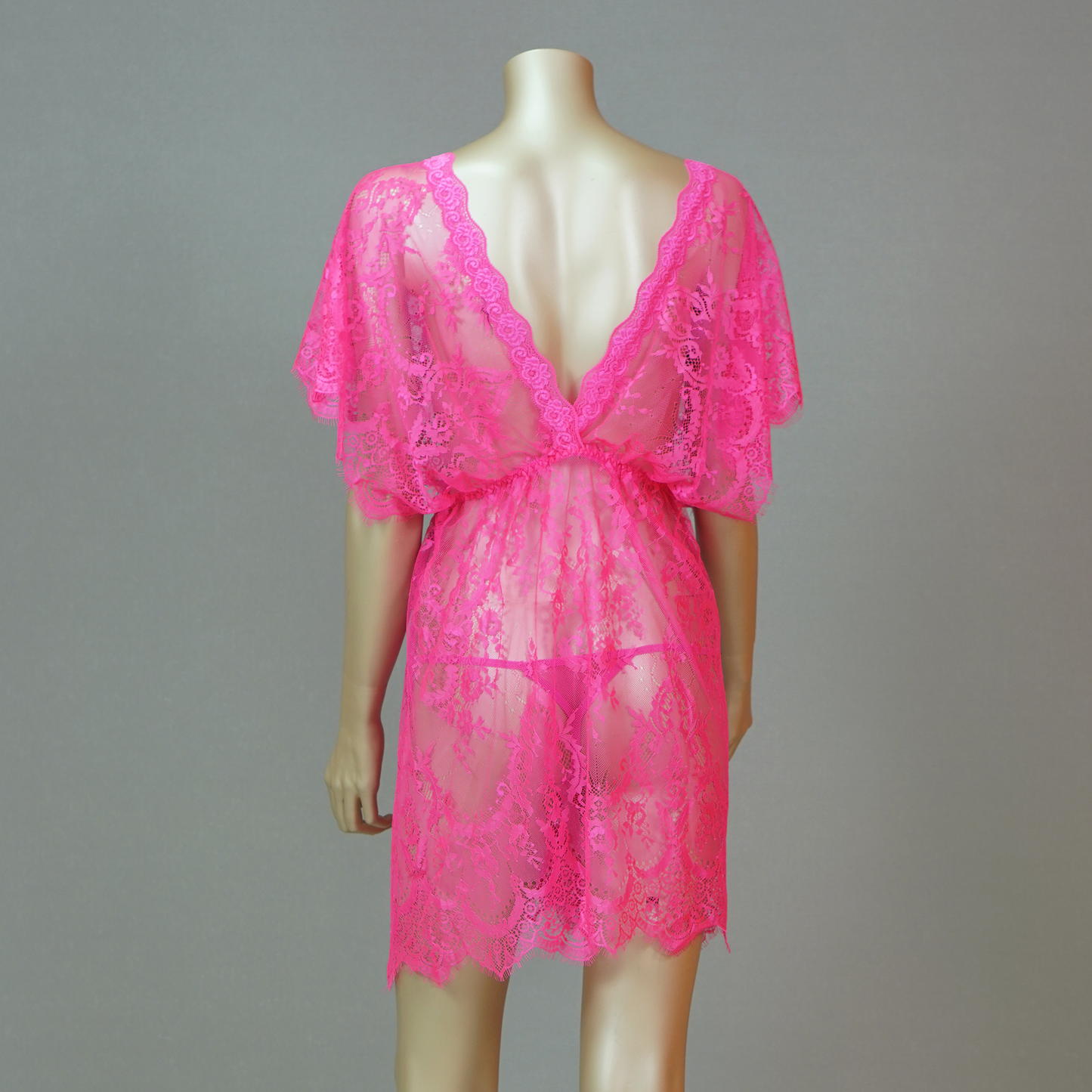 Babydoll Floral Lace Short Sleeve Bow with Thong