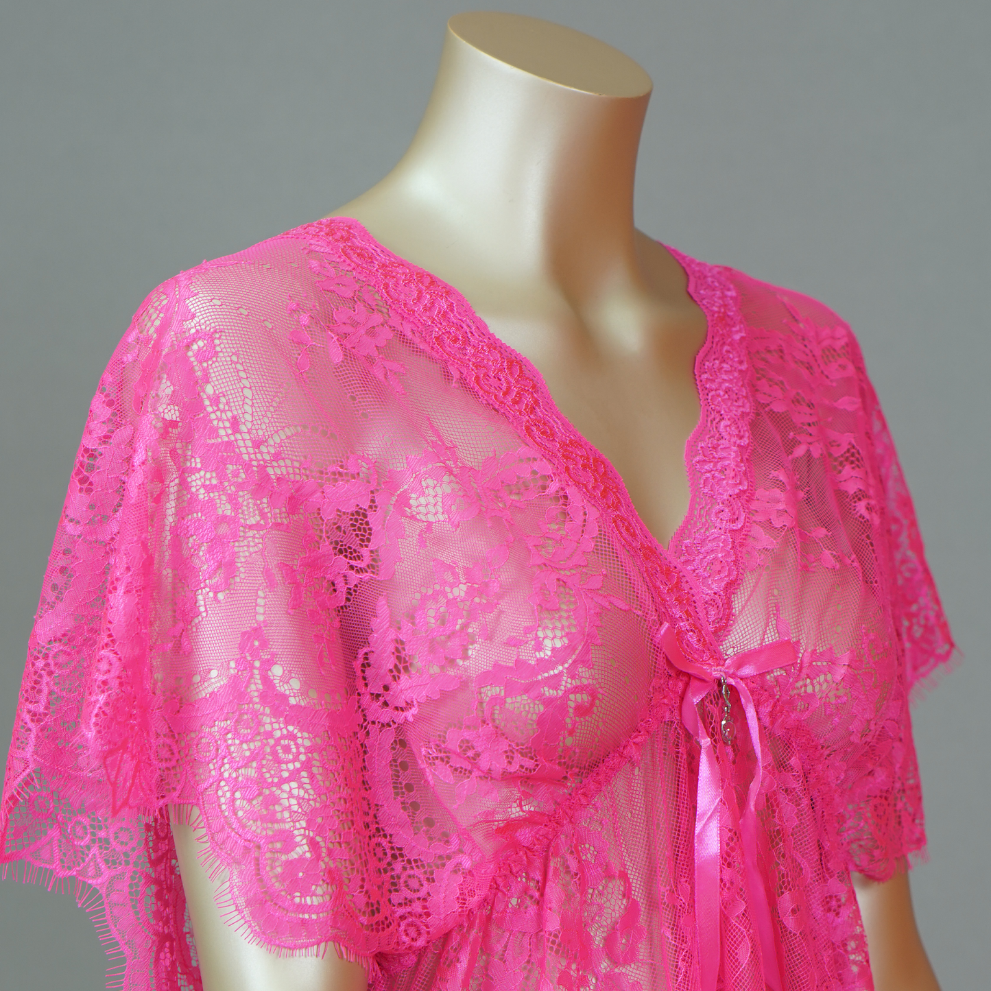 Babydoll Floral Lace Short Sleeve Bow with Thong
