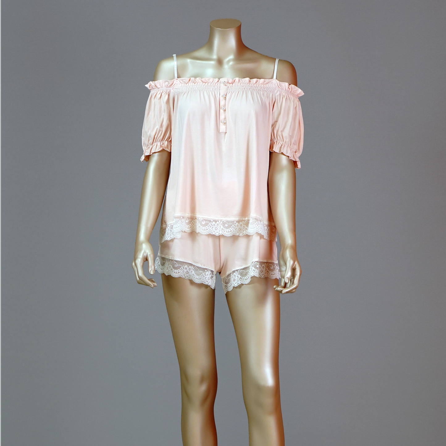 Cotton Off-Shoulder Strap Top with Sexy Short