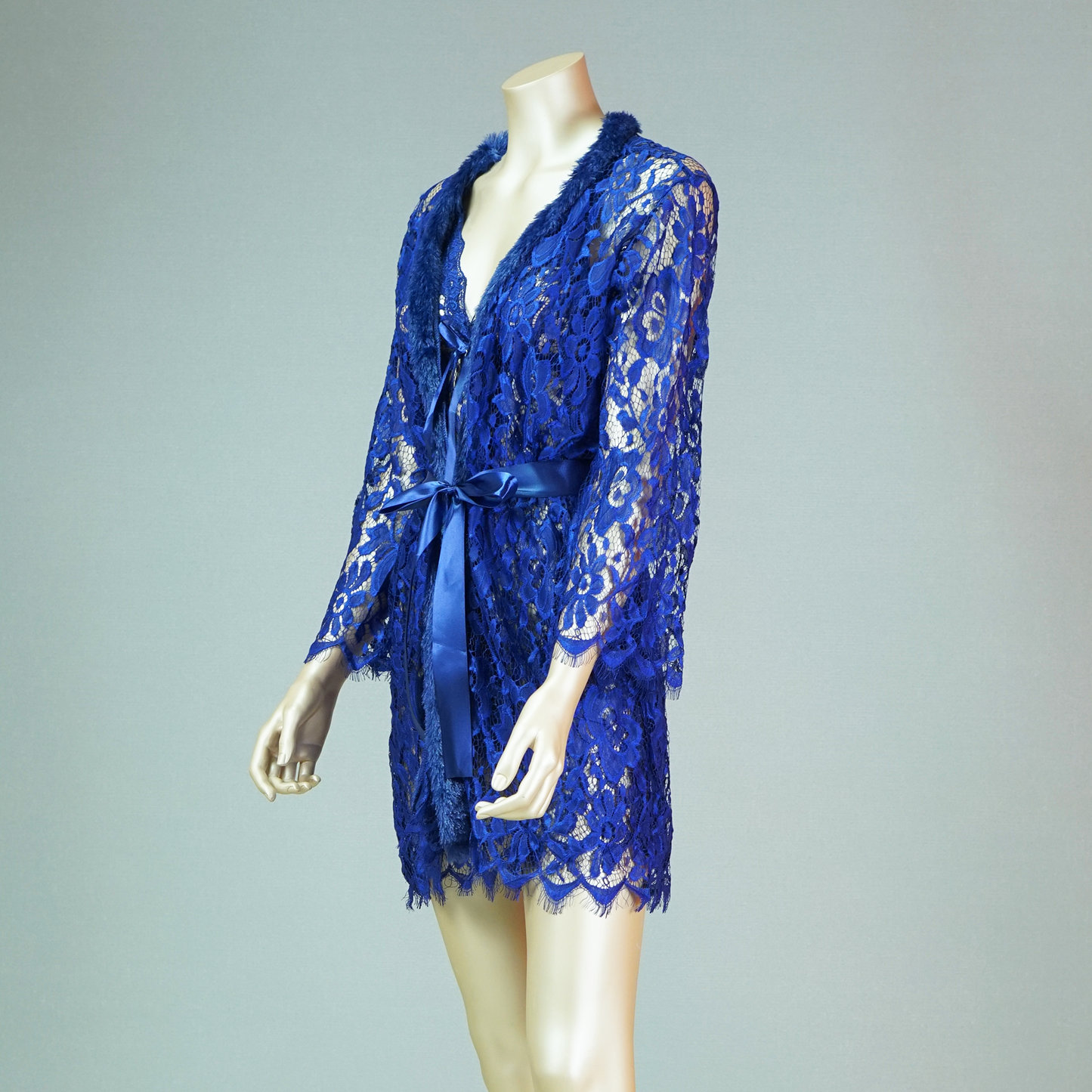 Floral Lace Sexy Nightdress with Belted Robe