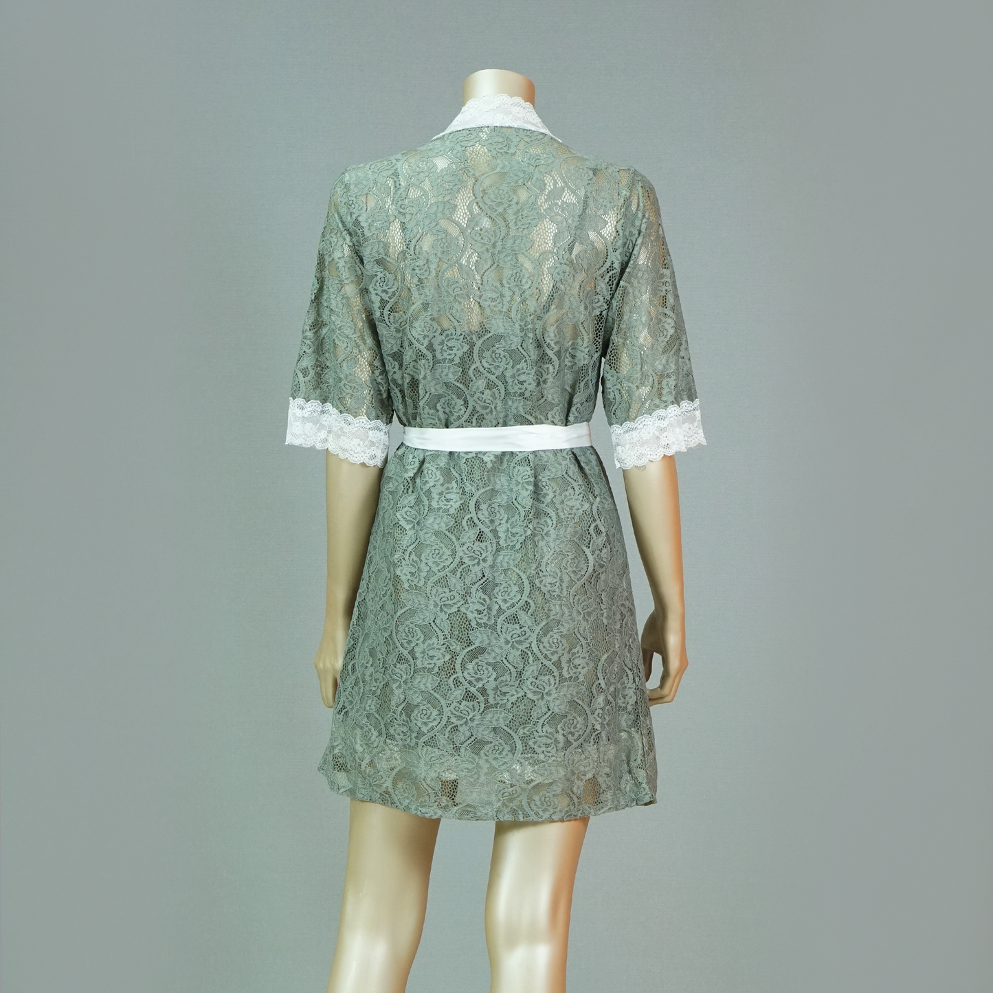 Floral Lace Front Bow Sexy Nightdress with Short Sleeve Robe