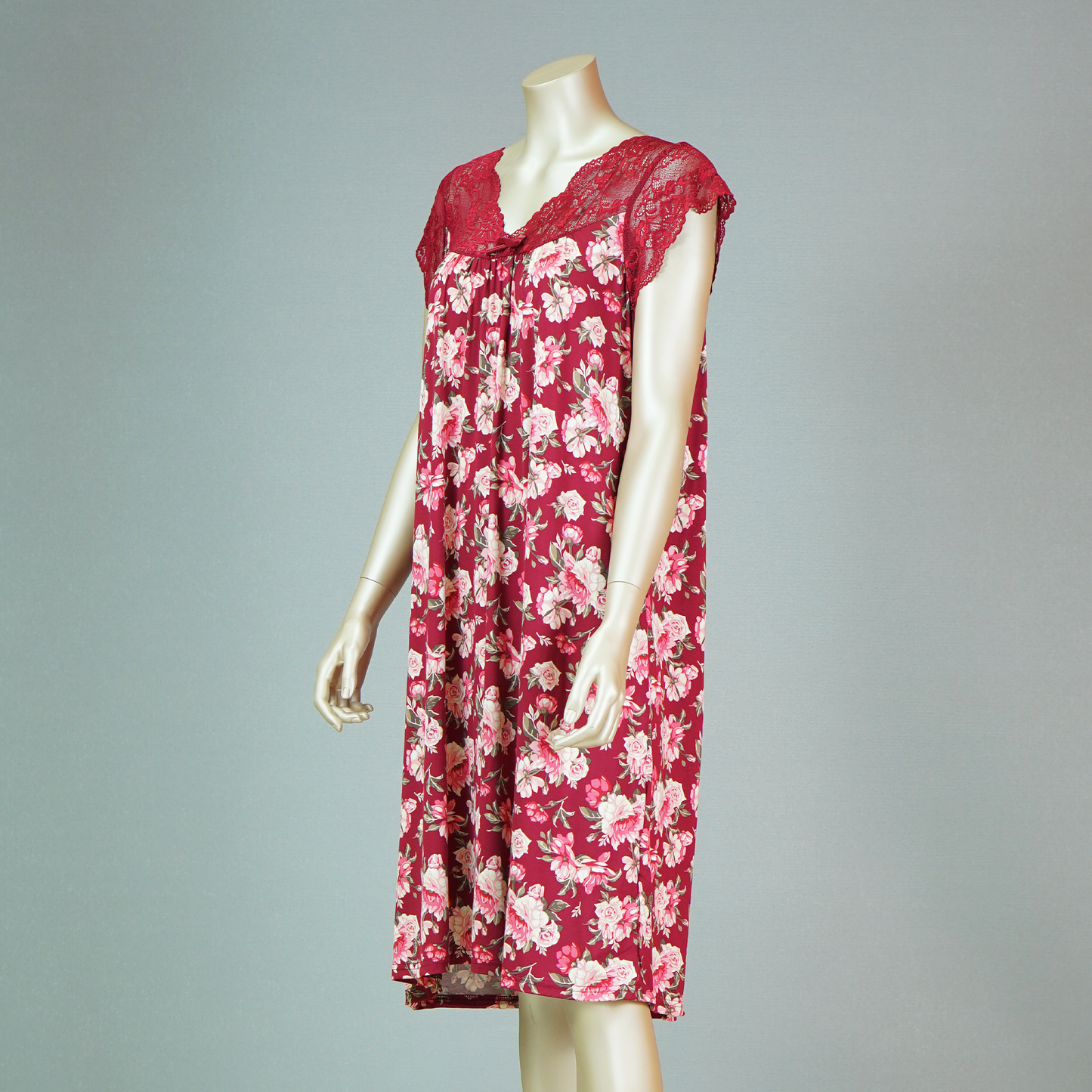 Short Sleeve Lace Front Ribbon House Dress