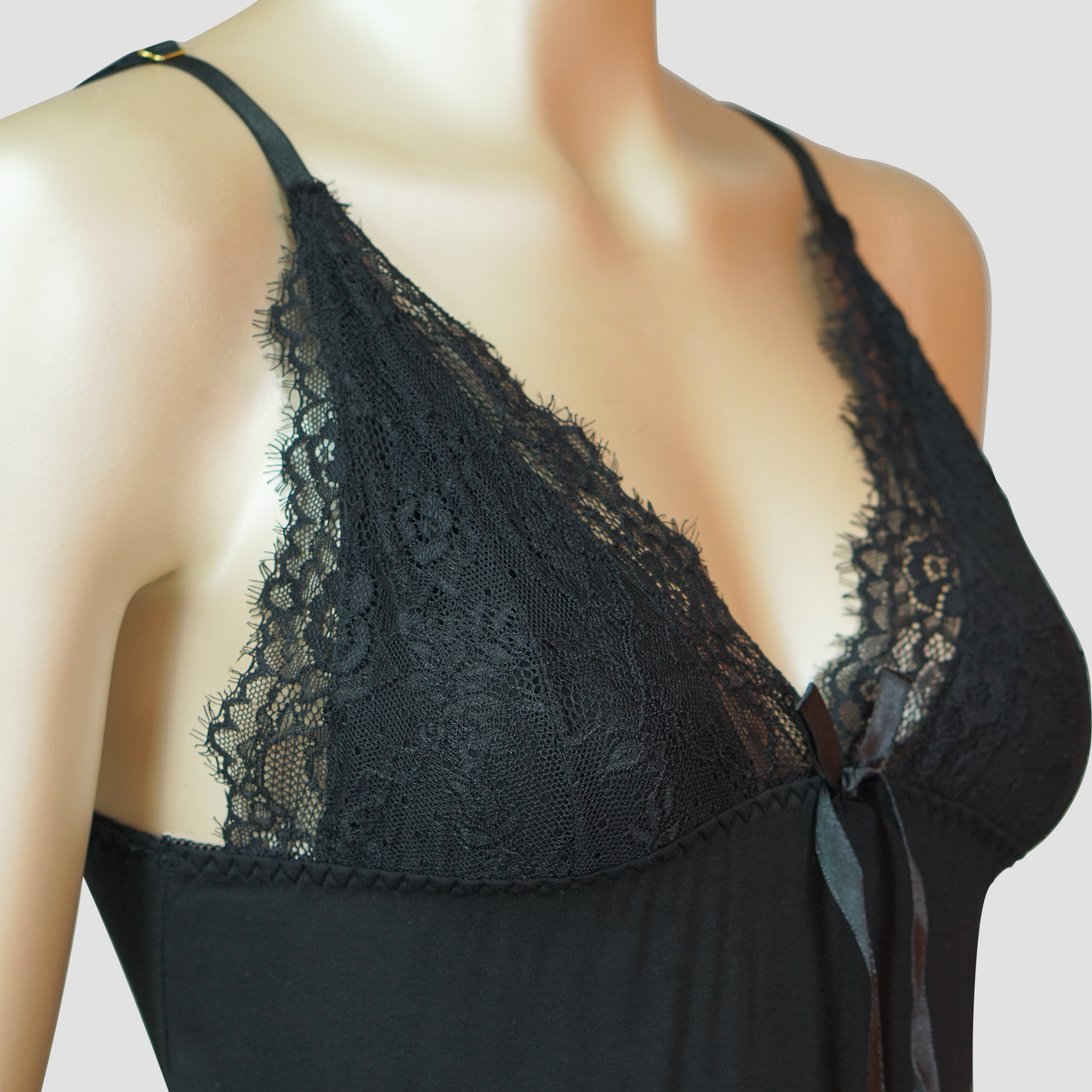 Lace Front Sexy Long Nightdress with Side Slit