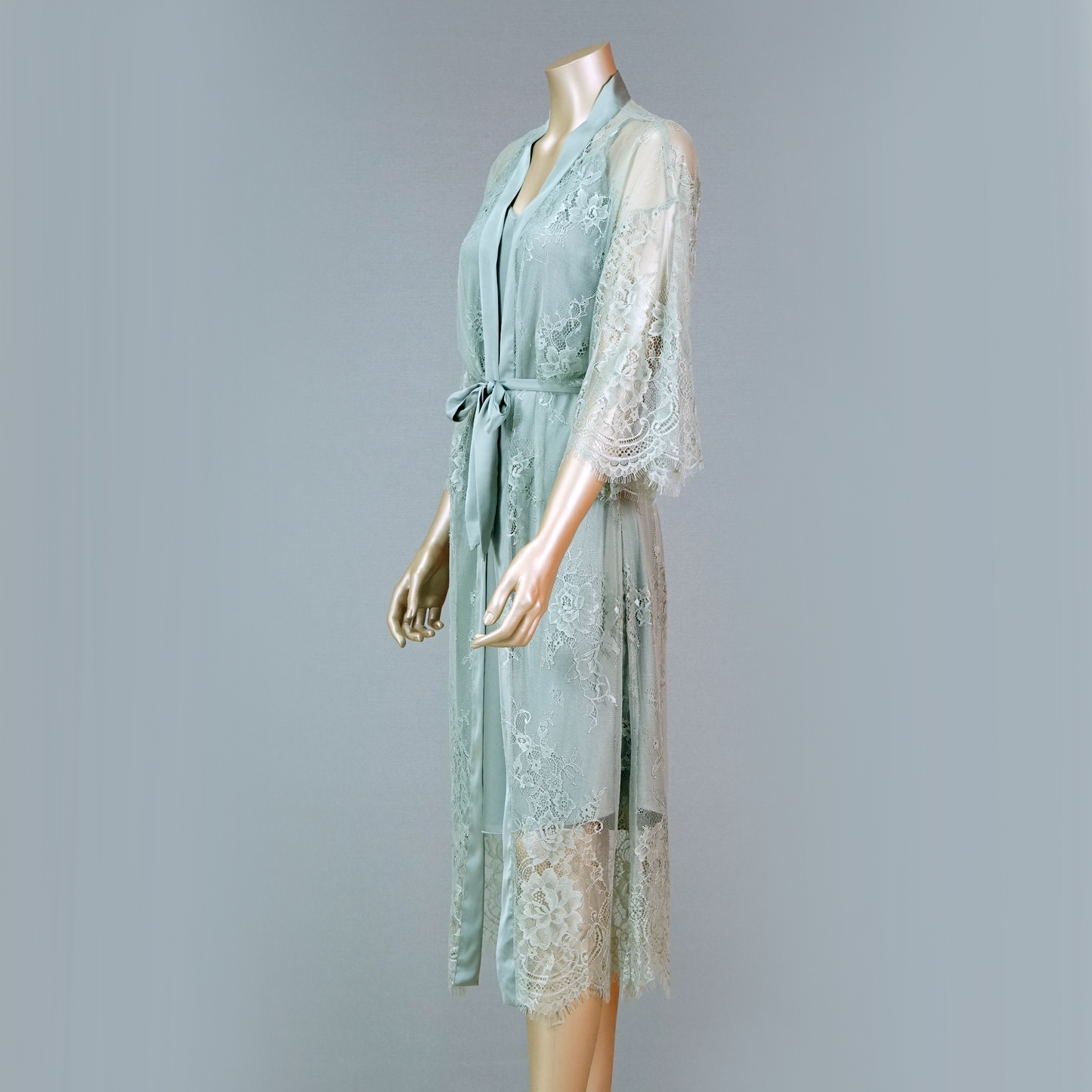 Satin Slip-on Long Nightdress with Belted Robe