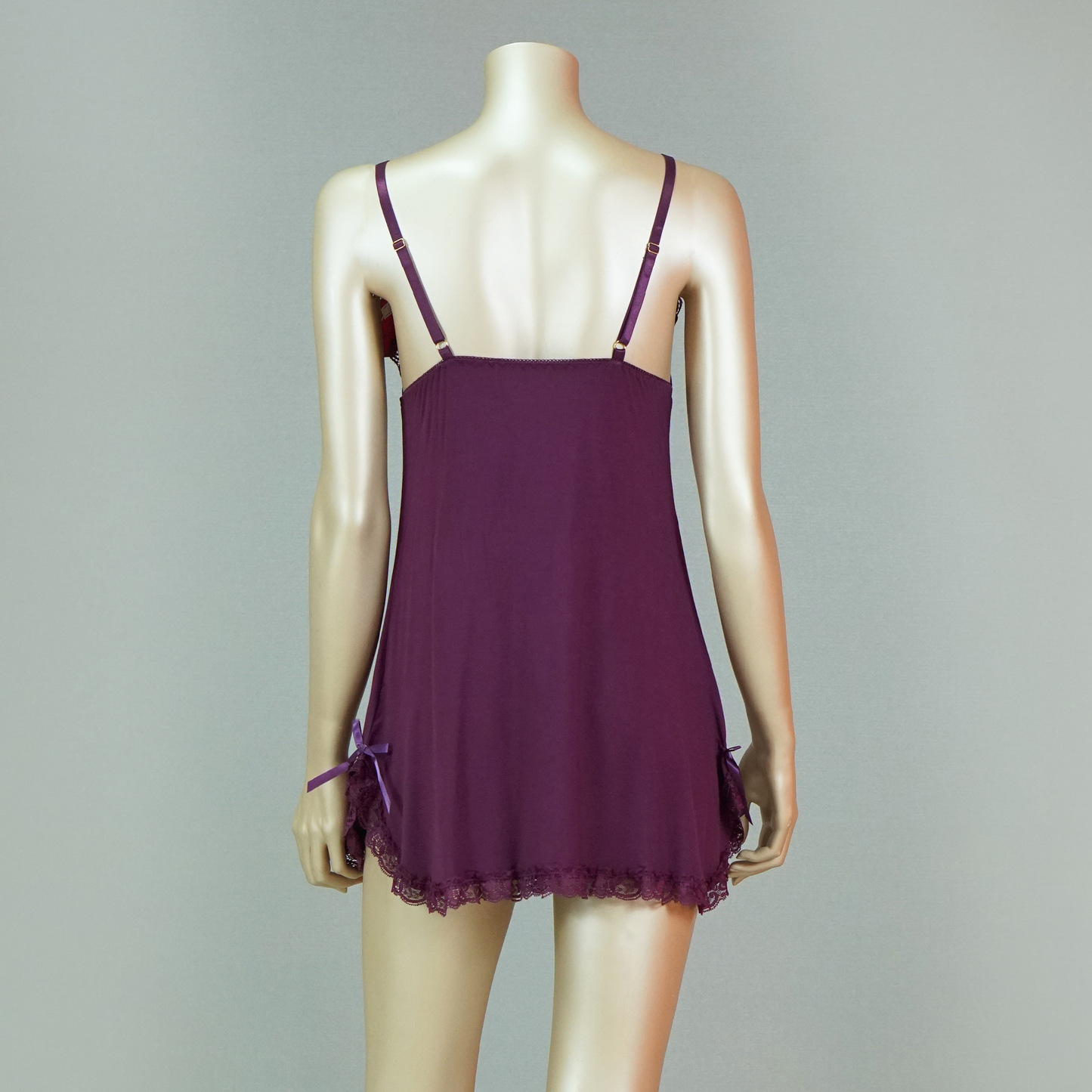 Lace Front Bow Sexy Nightdress with Short Sleeve Belted Robe