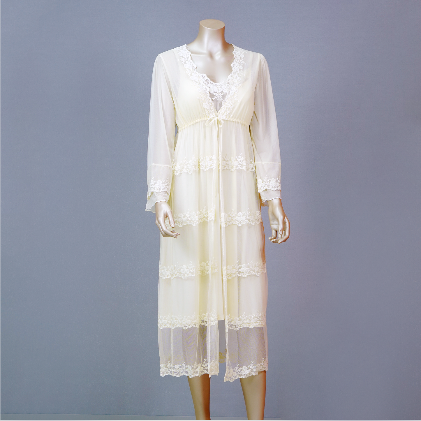 Front Lace Cami Nightdress with Mesh Belted Robe