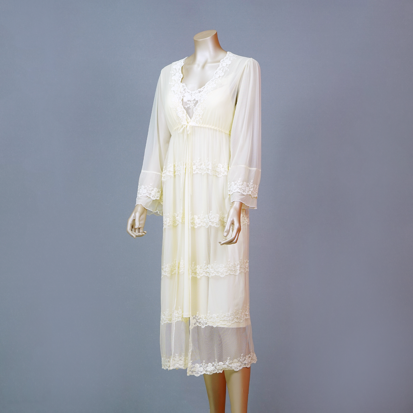 Front Lace Cami Nightdress with Mesh Belted Robe