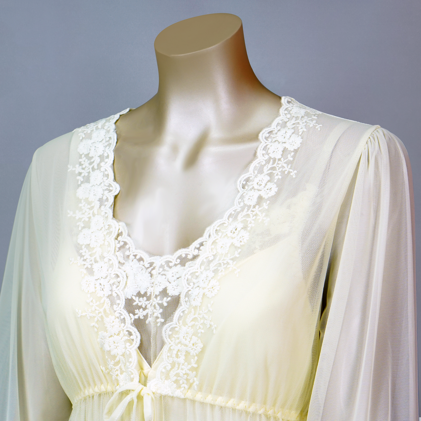 Front Lace Cami Nightdress with Mesh Belted Robe