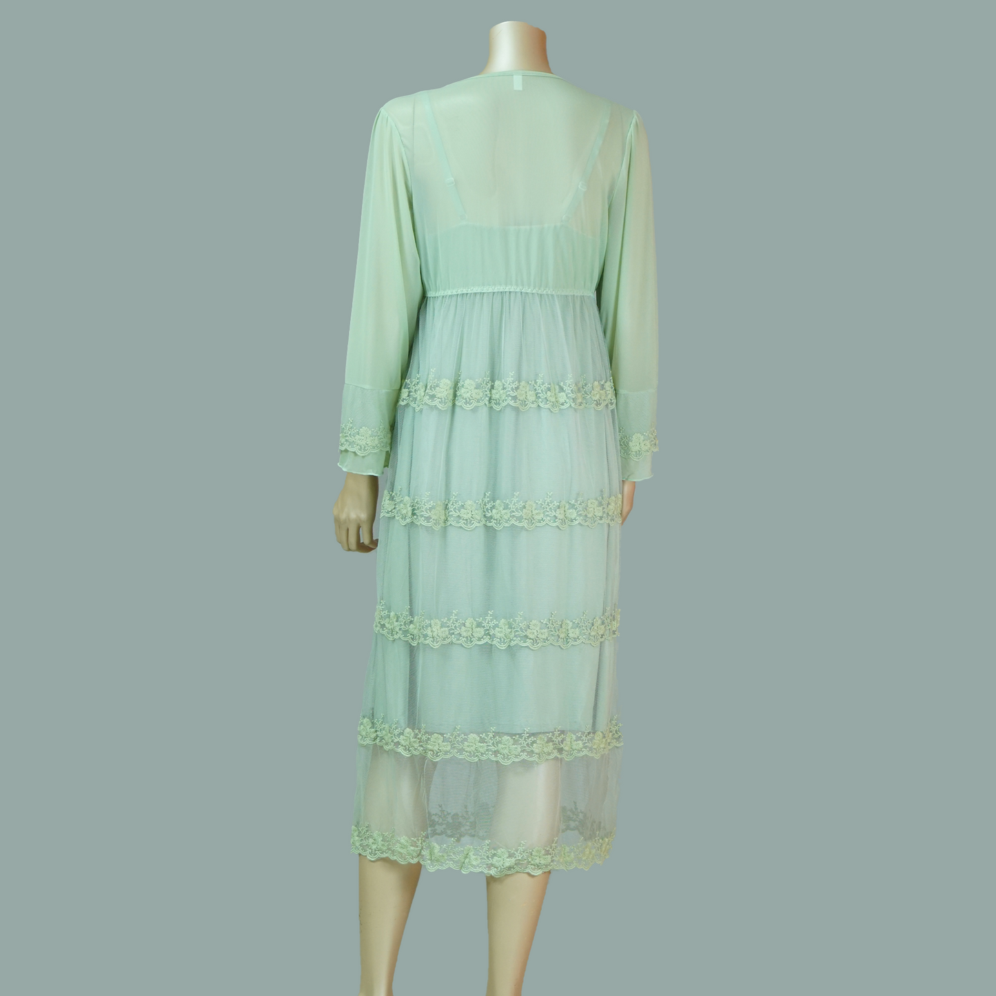 Front Lace Cami Nightdress with Mesh Belted Robe