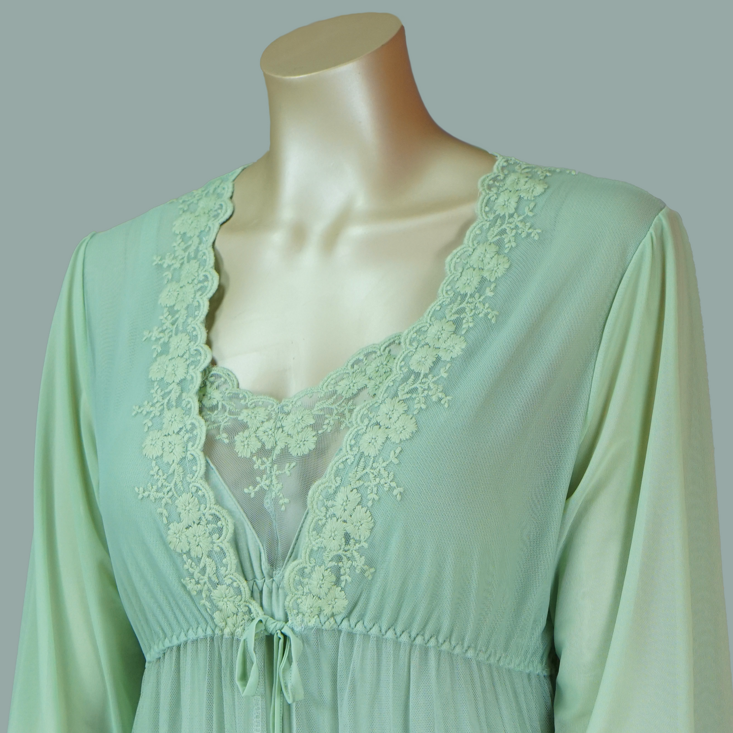 Front Lace Cami Nightdress with Mesh Belted Robe