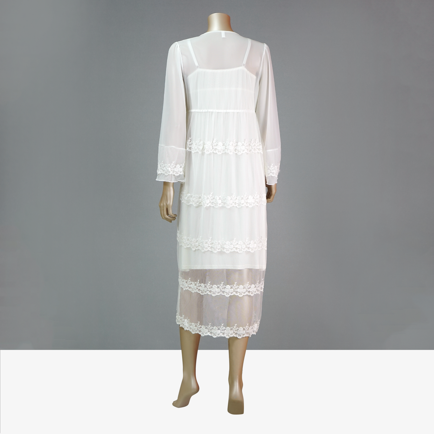 Front Lace Cami Nightdress with Mesh Belted Robe