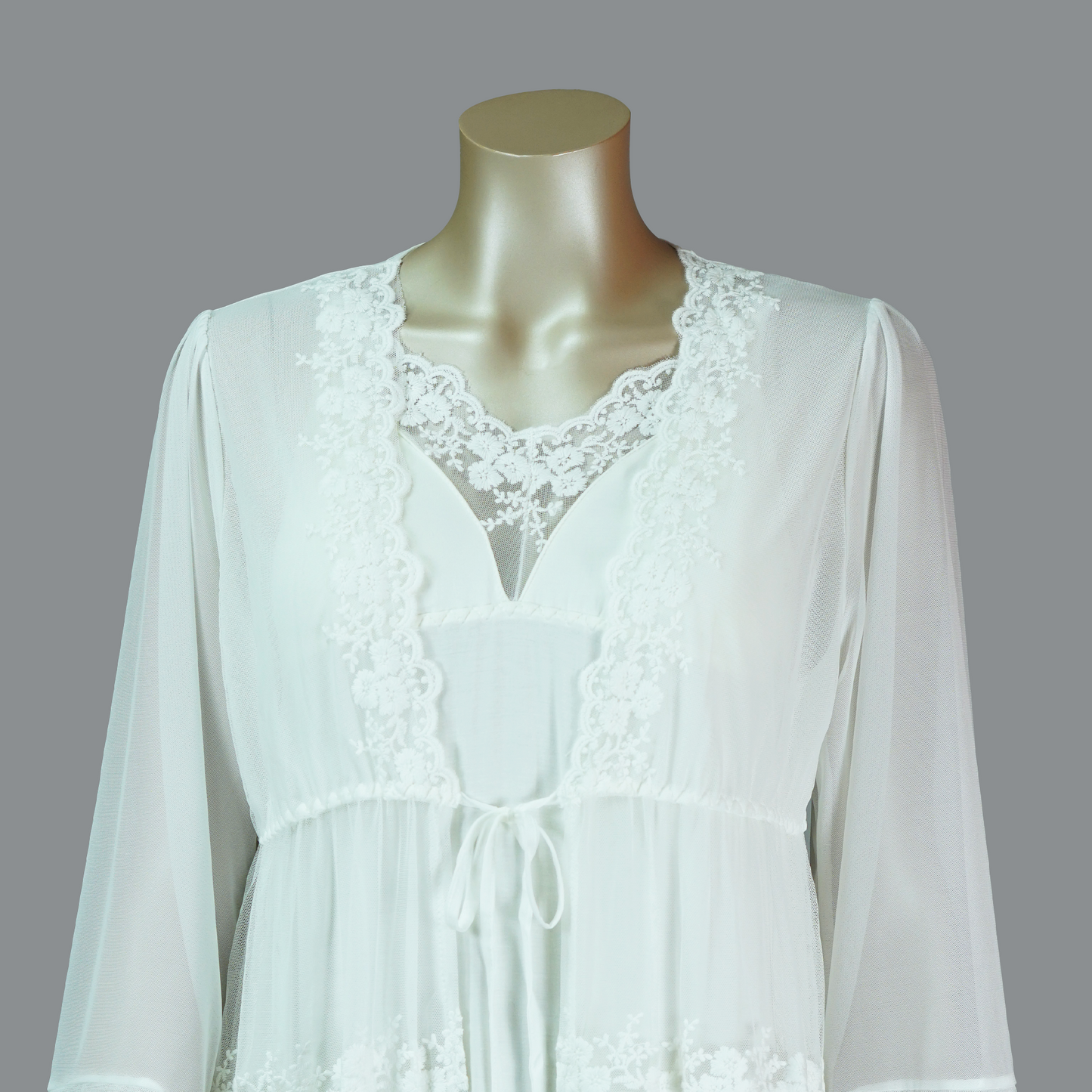 Front Lace Cami Nightdress with Mesh Belted Robe