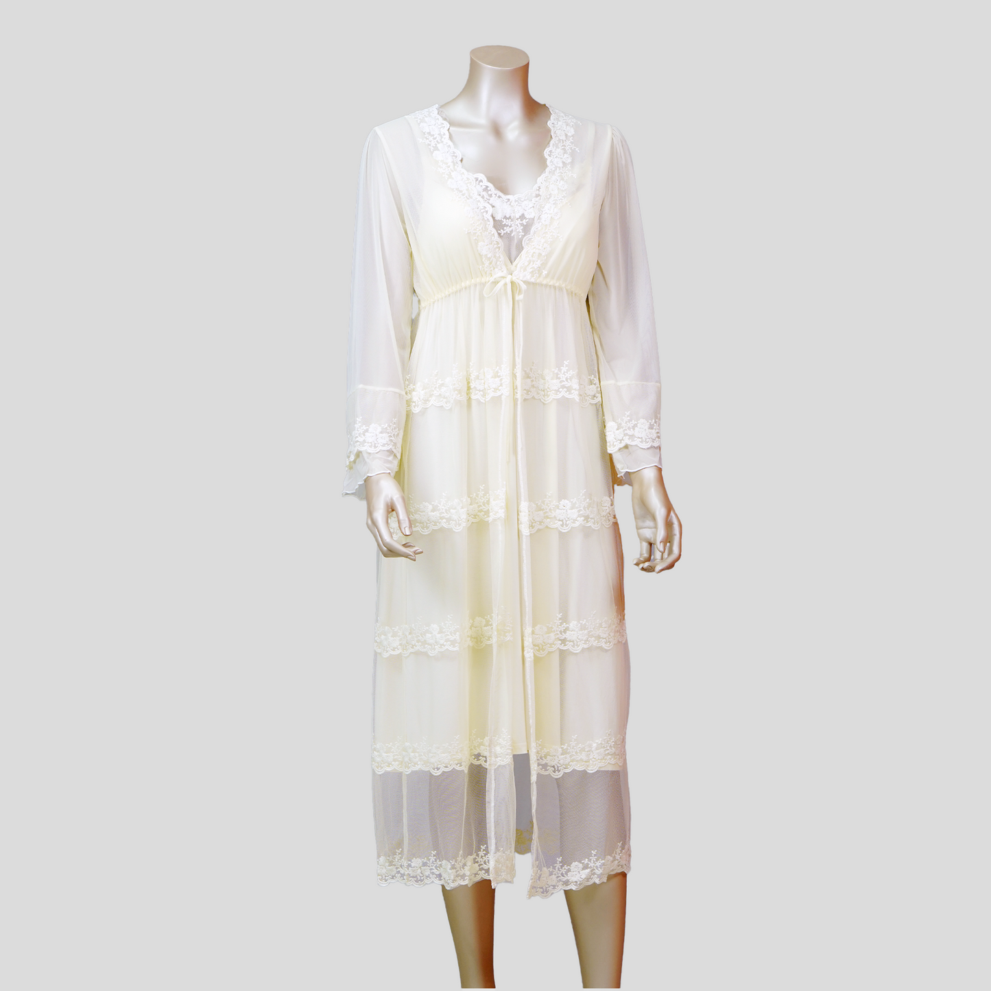 Front Lace Cami Nightdress with Mesh Belted Robe