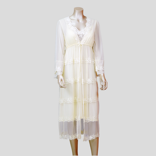 Front Lace Cami Nightdress with Mesh Belted Robe