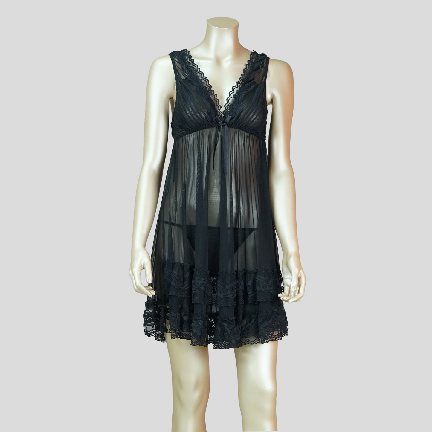 Lace Front Sleeveless Babydoll with Thong
