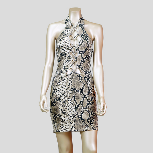 Snakeskin Print Sexy Halter Nightdress