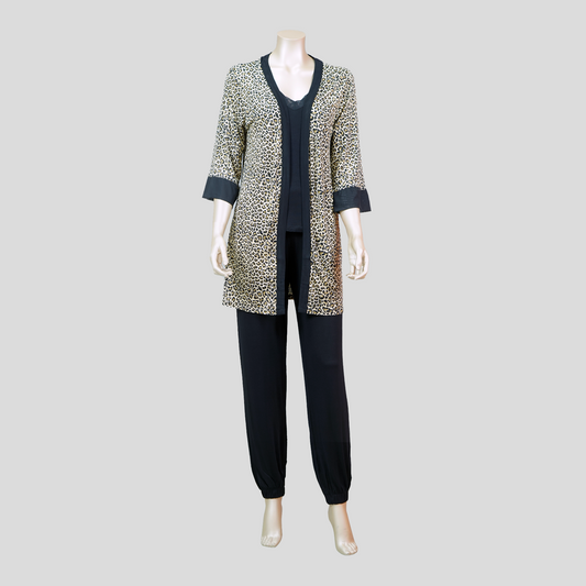 Criss-Cross Cami Top & Pants with Printed Leopard Robe