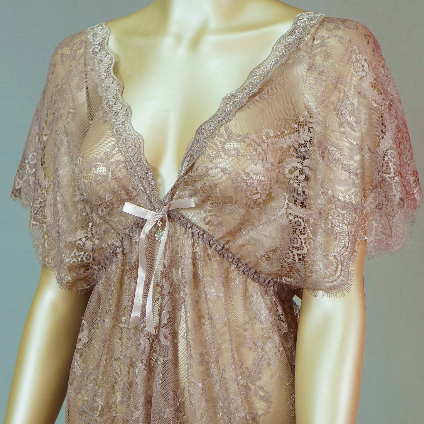 Babydoll Floral Lace Short Sleeve Bow with Thong