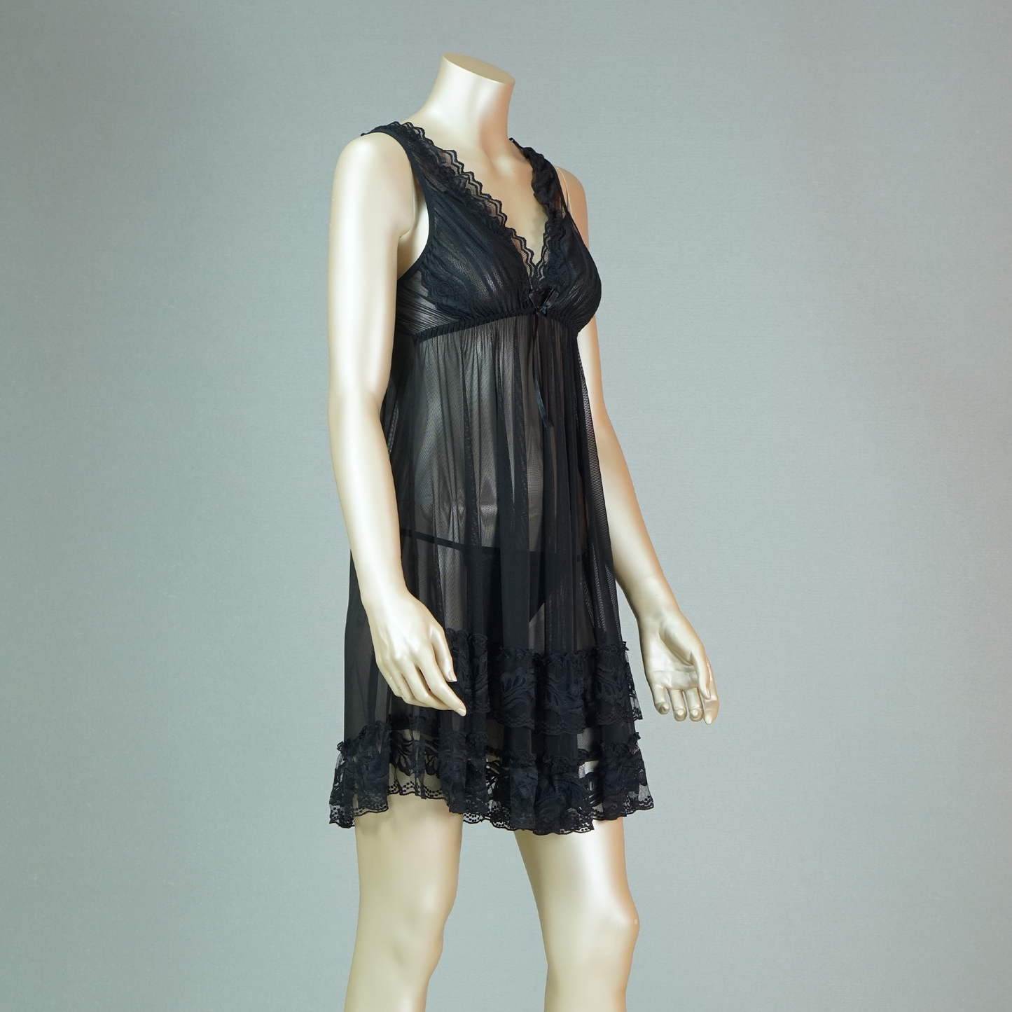 Lace Front Sleeveless Babydoll with Thong