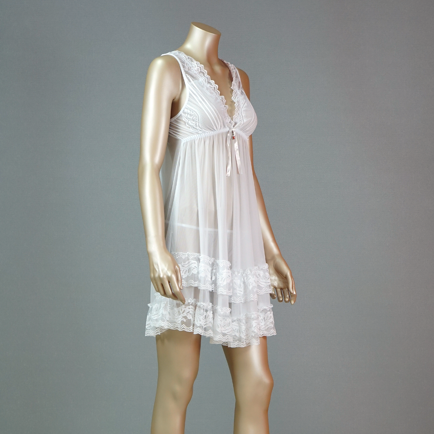 Lace Front Sleeveless Babydoll with Thong