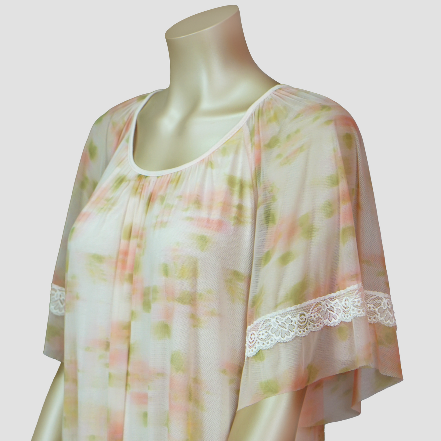 Lace Hem Loose Fit Mesh Housedress