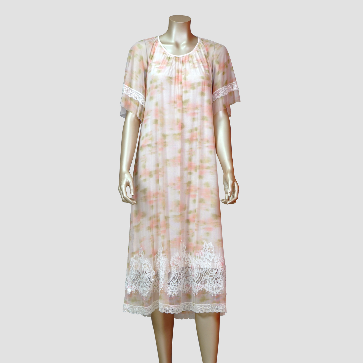 Lace Hem Loose Fit Mesh Housedress