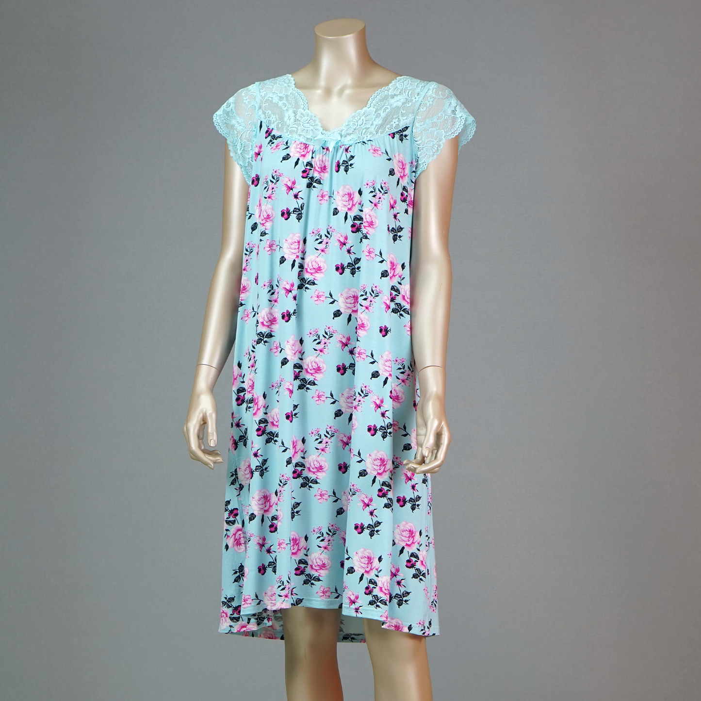 Short Sleeve Lace Front Ribbon House Dress