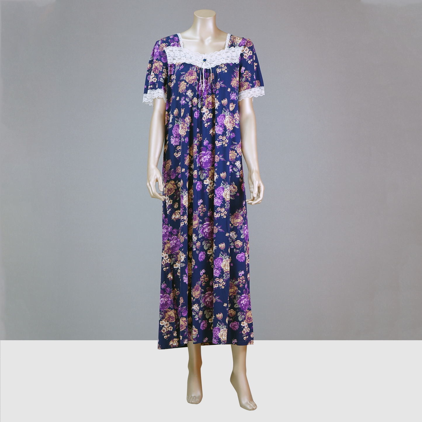 Ankle Length Floral Ribbon House Dress