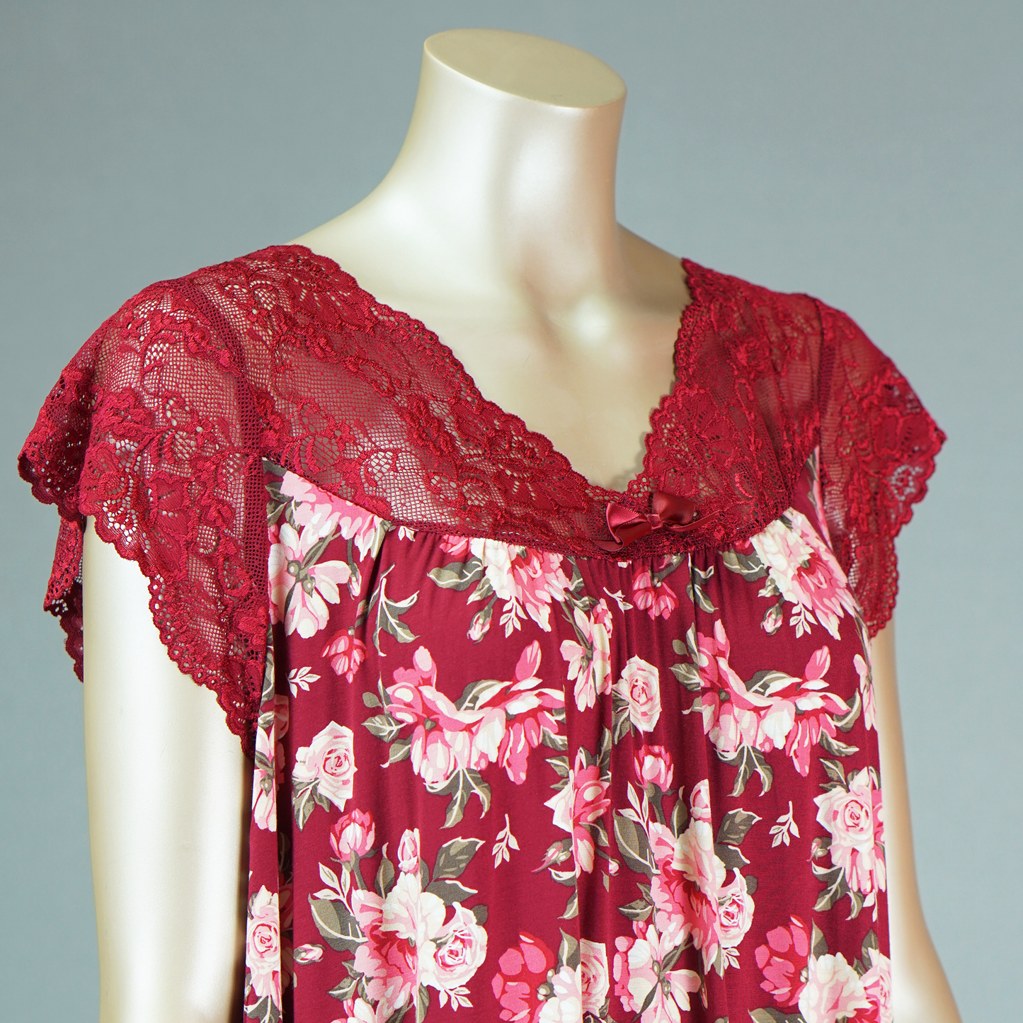 Short Sleeve Lace Front Ribbon House Dress
