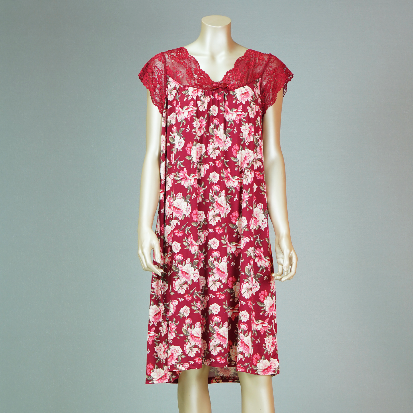 Short Sleeve Lace Front Ribbon House Dress