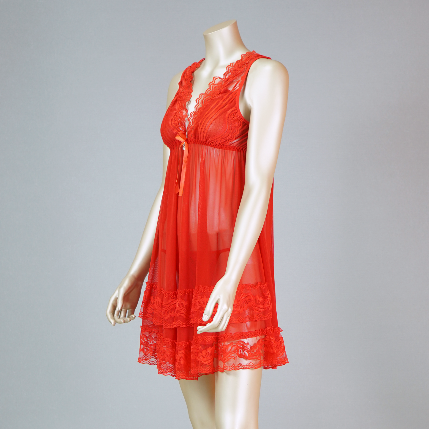 Lace Front Sleeveless Babydoll with Thong