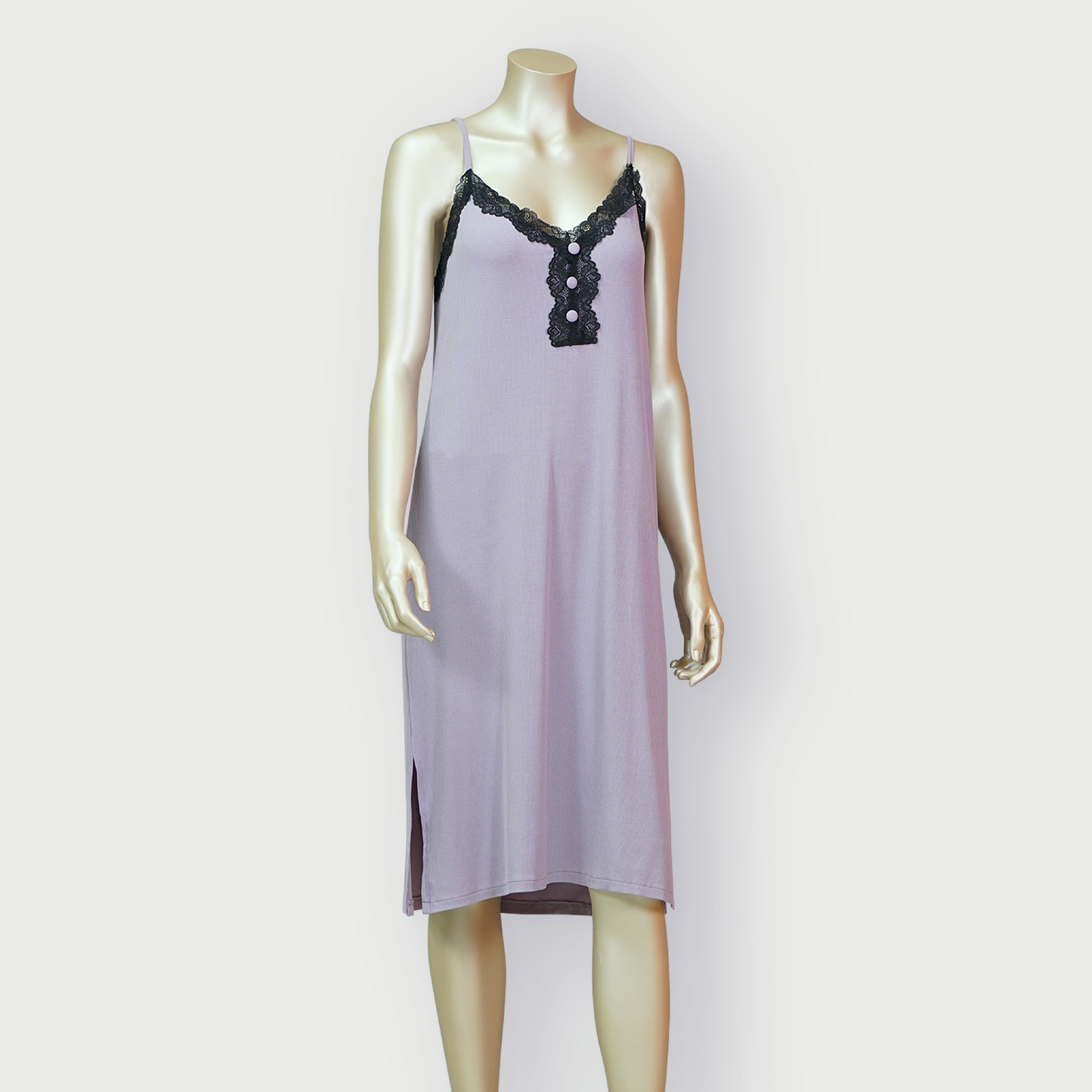 Lace Front Nightdress with Side Slit