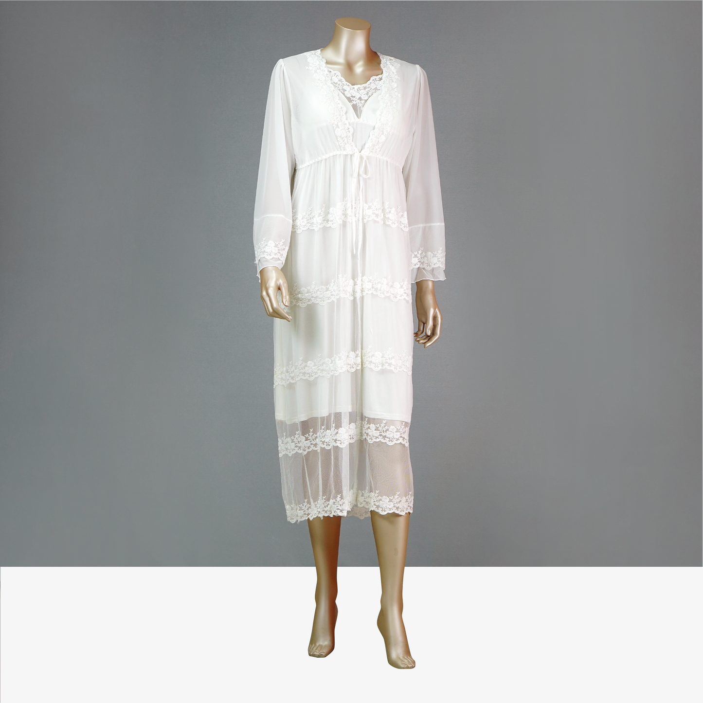 Front Lace Cami Nightdress with Mesh Belted Robe