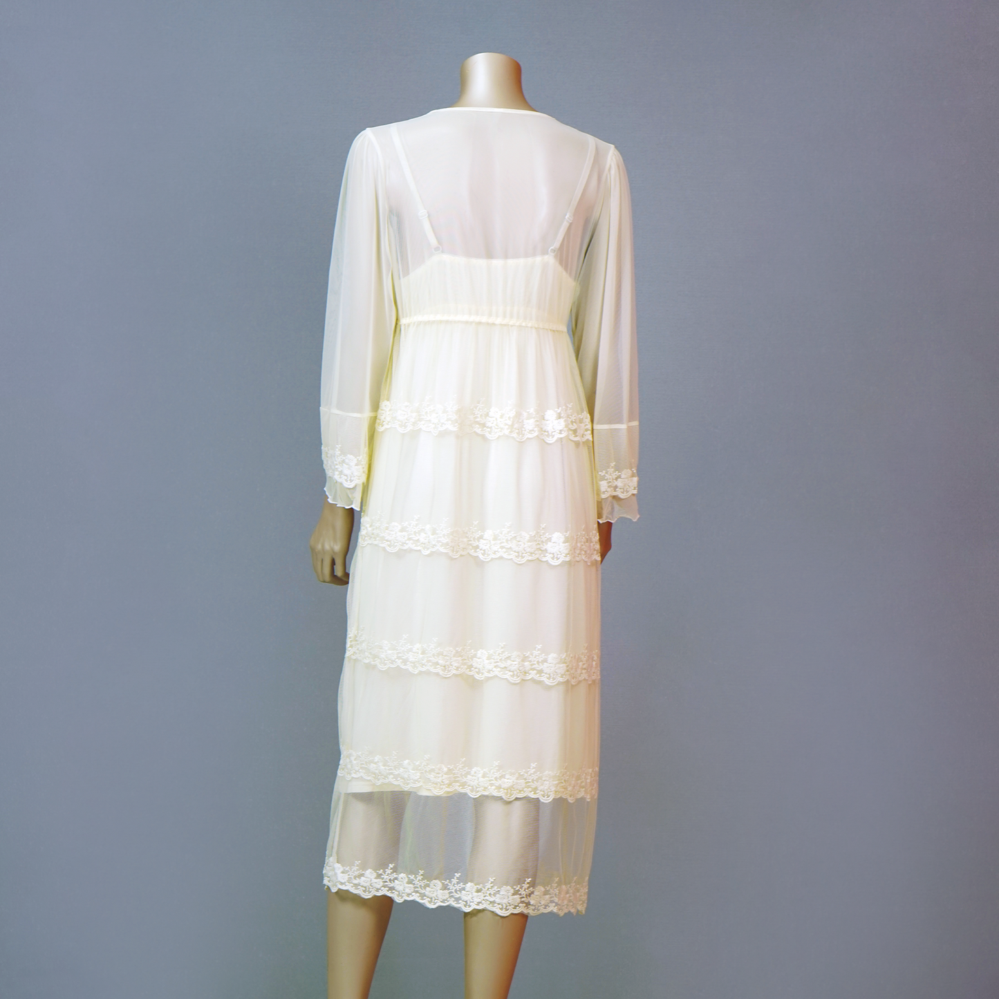 Front Lace Cami Nightdress with Mesh Belted Robe