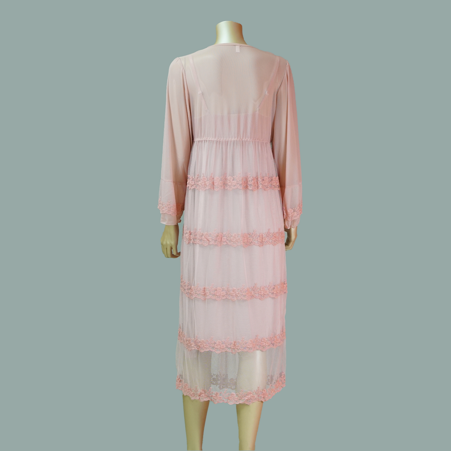 Front Lace Cami Nightdress with Mesh Belted Robe